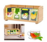 Wooden Tea Box, Tea Bag Organizer 4 Compartments Tea Storage Box with Removable Dividers Chest Holder Tea Caddy Organiser Coffee Bag Storage Box for Tea Coffee Sugar Sweeteners Packets Storage