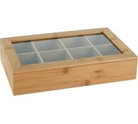Wooden Tea Box with Glass Lid - 8 Compartment Tea Bag Storage Organiser - Rustic Wooden Display Box for Tea, Spices, or Trinkets