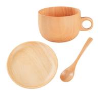 Wooden Tea Cups, 290ml Natural Drinkware, Tea Cup Set with Spoon, Solid Wood Material, Outdoor Beverage Accessories Multi-Purpose, Serving Cup for Garden Picnic Camping Party Whiskey Beer