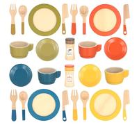 Wooden Tea Set for Toddlers, 26pcs Wooden Kitchen Toys Plates and Cutlery Set, Kids Pots and Pans Playset Kids Role Play Toys Gift for Toddlers Girls Boys Age 2 3 4