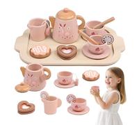 Wooden Tea Set for Toddlers, Kids Wood Pretend Role Play Toys for Girls Baby Boys, Children Tea Party Set Kitchen Accessories Toy Food Dessert Playset with Teapot Cups Saucers for Ages 3+