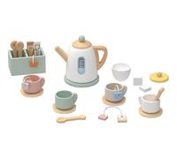 Wooden Tea Set, Pretend Play Toy, Ages 3+, Natural Wood, Includes Cups, Saucers, Teapot, 21x26x9.7cm