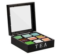 Wooden Tea Storage Box,23x23x9CM Tea Bag Organizer with 9 compartments,Tea Chest Container with Transparent Lid for Tea Bags,Sugar, Coffee Pods (Black)