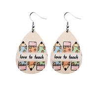 Wooden Teacher Dangle Earrings Lightweight Teardrop Teachers Appreciation Day Back To School Dangle Earrings Educators Teaching Student Gifts, metal wood, wood
