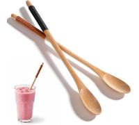 Wooden Teaspoons Long Handled 2 Pcs, 8 Inch Honey Spoons Sundae Spoons Coffee Stirring Spoon Natural Kitchen Soup Spoon for Latte Ice Cream Espresso Dessert