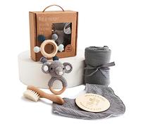 WOODEN TEETHER Baby Girl Gift Newborn Newborn Wooden Toy Party Grip Bath Towel Milestone Photo Cover Requists (Elephants)