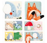 WOODEN TEETHER Baby Soft Books 0-6 Months, Touch and Feel Crinkle Cloth Books for Babies - Sensory Toys with Mirror for Newborns 0 3 6 12 Months, Car Seat Toys Gifts for Infants Girls Boys
