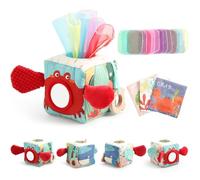 WOODEN TEETHER Baby Tissue Box Toy Sensory Toys, 6-12 Months Sensory Baby Toy with Mirror, Colours, Textures, Children's Early Learning Toy for Boys Girls Gifts (sea animals)