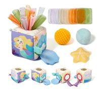 WOODEN TEETHER Baby Tissue Box Toy Sensory Toys, 6-12 Months Sensory Baby Toy with Mirror, Colours, Textures, Children's Early Learning Toy for Boys Girls Gifts (mermaids)