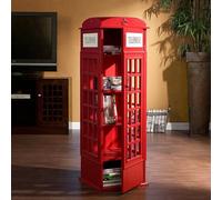 Wooden Telephone Standing Bookshelf Vintage,5-Tier Floor Standing Telephone Booth Bookshelf with Acrylic Door,Living Room Storage Display Bookshelf,for bookstores, living rooms, and cafes(Red)