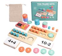 Wooden Ten Frame Math Tray - Complete Hands-On Learning Kit | Arithmetic Manipulative Tools, Addition & Subtraction Counter Frame For 1st Grade, 2nd Grade, Kindergarten Classroom And Homeschooling