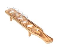 Wooden Tequila Serving Tray - 6 Shot Glasses Holder Trays, Premium Drink Serving Set with Glass Cup Rack | Salt and Lemon Compartments Ideal Parties Shots Glasses Holder for Bars, Restaurants
