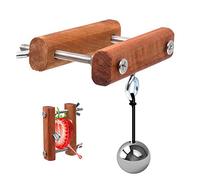Wooden Testicle Press Testicle Clamp Ball Crusher with Metal Pendant Balls CBT Penis Improving Erection Trainer Erotic Extreme Sex Toys for Men, Brown+Silver