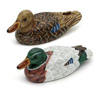 Wooden Texture Mallard Wild Statue - 2PCS Hand Painted Wild Duck Rustic Home Decorations for Living Room, Boho Sculpture Resin Animal Collectible Figurines for Indoor Decor Farmhouse Figurine