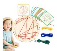 Wooden Thread Board - Peg Geoboard For Kids Learning, Preschool Fine Motor Activity Toy | Educational Early Years Game For Boys Girls Ages 3 4 5, Sensory Skill Builder Puzzle, Shape Recogni