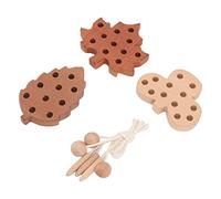 Wooden Threading Leaves Toys for Educational Recognition, Polished and Larger Design, 3 X Threading Toys and 3 X Rope, Promote Communication, Beech Wood/Sapele/Red Pear