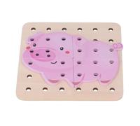 Wooden Threading Panel Toys, Wooden Lacing Threading Toys, Educational Burr Wood Threading Panel Toys for Above 3 Years Old, Made of Premium Pine Wood (Piggy Type)