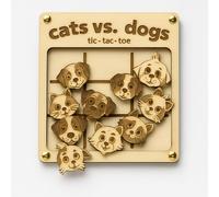Wooden Tic Tac Toe Game - Cats vs Dogs | Sustainable Family Game for Children and Adults | Travel Game Wooden Board Game | Learning & Logic Game Gift Idea
