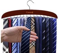 Wooden Tie Rack Hanger,Premium Wood Tank Top Hanger with 24 Large Capacity,360° Rotating,Foldable Metal Hooks,Space Saving Tie Hanger Camisole Organizer for Closet Storage Men Women(Red Brown)