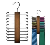 Wooden Tie Rack Retro Belt Storage Hanger Organizer for Men Closet Space Saving Rack with 20 Non-Slip Hooks for Ties Belt Scarf Organizer 360 Rotate Hanger Tie Display Holder, 1 Piece, Brown