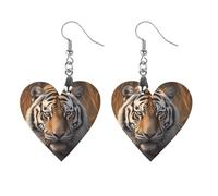 Wooden Tiger Earrings for Women Lightweight Dangle Earrings Ethnic Geometric Heart-Shaped Earring Vintage Retro Jewelry Gift for Daily Wear Wedding Party Graduation
