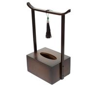 Wooden Tissue Box Cover Vintage Chinese Style with Handle | Coffee Wood Finish, Creative Shape and Smooth Edges, for Standard Napkins and Cube Tissues