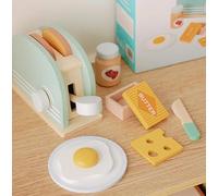 Wooden Toaster Set for Kids - Montessori Pretend Play Kitchen Toy | Bread Maker with Toast, Egg, Butter, Jam, Knife, Cheese & Plate | Educational Role-Play Set for Toddlers | Wooden Breakfast Toy