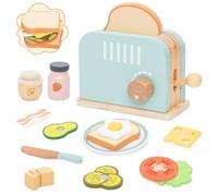 Wooden Toaster Toy Set for Kids - Pretend Play Pop-Up Toaster Breakfast Playset with Bread, Butter, Knife, Egg & Food Accessories - Montessori Kitchen Toy for Toddlers Age 3+