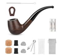 Wooden Tobacco Pipe Set, Curved Smoking Pipe Made of Polished Ebony Wood, Classic Tobacco Pipe with Stand Holder and Smoking Accessories, 141 x 49mm