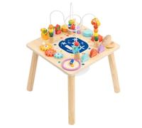 Wooden Toddler Activity Table, Multi-Functional Montessori Play Table with Bead Maze, Gear Rotation, Fishing Game, Clock & Shape Sorting, Sensory Early Learning Toy for Fine Motor Skills Development