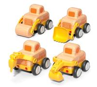 Wooden Toddler Car Toys for 18m+, Friction Powered Construction Truck - Excavator, Bulldozer, Road Roller, Drill Rig, Push and Go Vehicle, Christmas Birthday Gift for 2 3 Years Old Kids, Boys and Girl