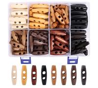 Wooden Toggle Buttons, 128 Pcs Oval Wooden Buttons for Sewing, Coat, Sweater, DIY Crochet Projects Crafts with Box(2 Holes, 4cm/1.57in Long, 8 Colors, 16 Pcs Each Color)