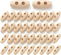 Wooden Toggle Buttons, 40pcs Olive Shaped 25mm Wood Buttons for Duffle Coat Sewing and Knitting, Ideal for Cardigans Jackets and Crafts, Natural 2 Holes Wood Toggles