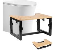 Wooden Toilet Stool Foldable,7in 8in 9in Adjustable Height Squat Stool Potty for Adults Kids Toilet Potty Anti Slip Bathroom Step Squatting Step Footstool for Family