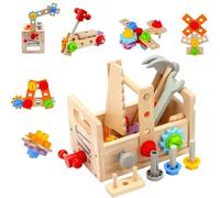 Wooden Tool Set for Kids Age 2-4, 24 Pcs Montessori Role Play Educational Construction Toddler Toy, Screw-On Toy, Hammer Games