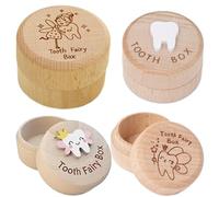 Wooden Tooth Box - Tooth Storage Container, Baby Tooth Organizer | Customizable Tooth Fairy Keepsake Box with Engraved Name Memories, Tooth Fairy Storage Box Removable Tray for Safe Teeth Storage