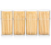 Wooden Toothpicks Bamboo Cocktail Sticks Dental Floss Double Pointed Food Grade Picks for Teeth Cleaning Appetizers Pickup Fruits Cherry Teeth Sticks with Dispensers Ideal for Party(Pack of 4)