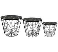 Wooden Top Round End Side Coffee table Metal Wire Sofa Storage Cloth Basket Home
