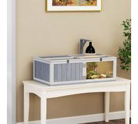 PawHut Tortoise House with Lamp Holder, Wooden Tortoise Enclosure with Clear Observation Windows, Openable Tops, Built-in Tray, Two-Room Turtle Table for Indoor Use, Light Grey