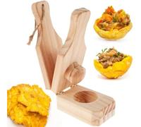 Wooden Tostones Plantain Press with Handle, 2-in-1 Tostones Plantain Smasher Maker for Fried Plantains, Stuffed Tostone Cups and Green Banana Smashing, Authentic Caribbean Cooking Tool for Kitchen