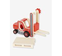 small foot Forklift with Pallet, wood, with moving loading fork and winch, toy vehicle for kids aged 2+ years, 12636