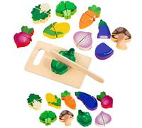 Wooden Toy Food Set for Kids Kitchen Vegetable Cutting Play Pretend Play Food Toy with Wooden Knife & Magic Tape Design Montessori Learning Gift for Boys Girls 3+