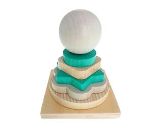Wooden Toy Stacking Tower Turquoise Bxlxh 90x90x110mm New Game Board Motor Skill