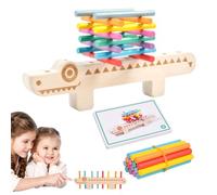 Wooden Toys, Crocodile Sets, 7.87x1.97x0.71 Inch Stacking Puzzle with 55 Double Sided Cards, Educational Activity Game for Kids Learning, Sorting, Counting, Coordination, and