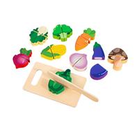 Wooden Toys for Kids, Interactive Kitchen Game Tactile Motor Trainer, Play Kit with Hook-and-Loop Tabs, Preschool Skill Builder, Natural Grain with Style, Cutting Toy for Boys and Girls