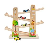 Wooden Track Car Click Clark Race Car Zig Zag Car Slide with 4-Car Cars Ramp Toy for Boy Gifts Birthday Presents,Racing Track Educational Toy Gift for 1 2 3 Year Old (forest)
