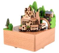 Wooden Train Music Box - Rotating Clockwork Miniature Train, Wind-Up Musical Desk Ornament for Home Decor, for Kids and Train Lovers