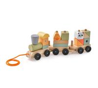 Wooden Train Set 3 Section Toy Train Stackable Building Blocks Animal Patterns COSTWAY Multi One Size