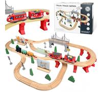 Wooden Train Set 72pcs Electric & Magnetic Tracks Bridge for Kids 3+