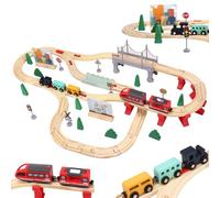 Wooden Train Set 72PCS, Electric Train Sets with Wooden Train Track, Magnetic Train, Bridge Track Railway Kits for Kids Boys Ages 3+ Years Old, Birthday Christmas New Year Gifts for Kids Boys Girls